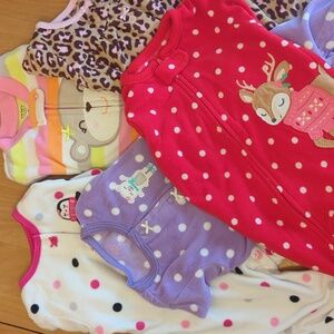 Carter's Fleece Pajamas 6M 9M Bundle Lot Baby Girl Clothes